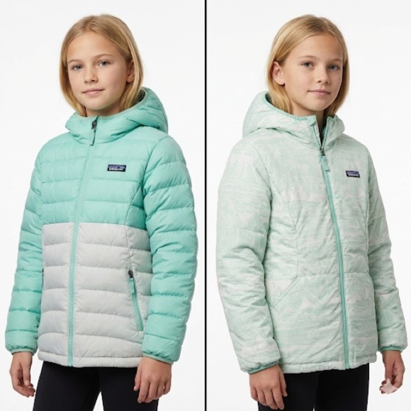 Patagonia Other - Patagonia kids reversible down puffer jacket hooded winter coat girls L